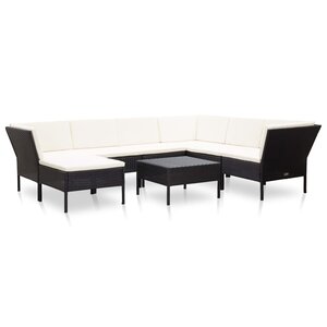vidaXL Salon de jardin 8 Pièces avec coussins résine tressée noir