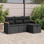vidaXL Salon de jardin 4 Pièces avec coussins noir résine tressée