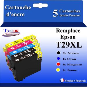 T3AZUR - 5x Cartouches compatibles avec Epson Expression Home XP-235  XP-245  XP-247  XP-255  XP-257  XP-332  XP-335  XP-342  XP-345  XP-352  XP-355  XP-432  XP-435  XP-442  XP-445  XP-452  XP-455  T29XL