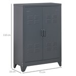 Armoire de bureau 75 x 33 x 110 cm rangement modulable étagères réglables style industriel en métal gris anthracite 21_0002842