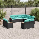 vidaXL Salon de jardin 11 Pièces avec coussins noir résine tressée
