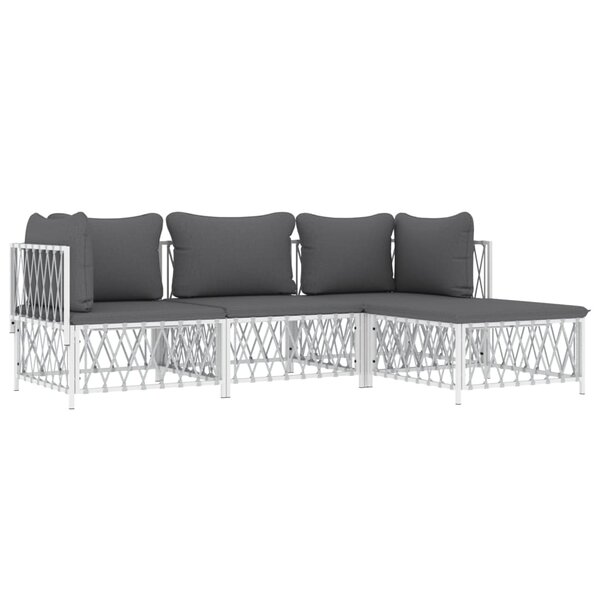 Salon de jardin meuble d'extérieur ensemble de mobilier 4 pièces avec coussins blanc acier 02_0016084
