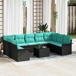 vidaXL Ensemble de canapé de jardin 10 Pièces Noir Poly rotin