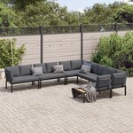 vidaXL Salon de jardin 6 Pièces avec coussins noir aluminium