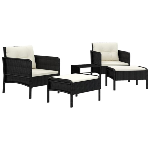 Salon de jardin meuble d'extérieur ensemble de mobilier 5 pièces avec coussins noir résine tressée 02_0016422