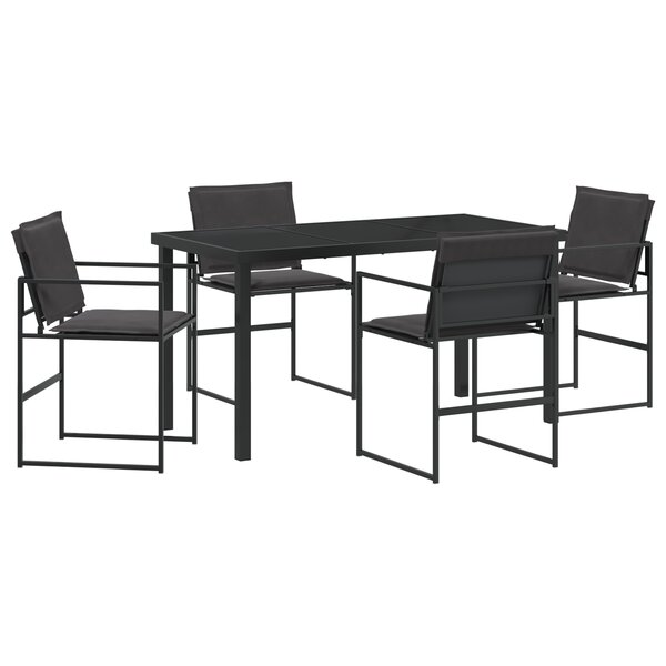 vidaXL Set de salle à manger de jardin 5 pièces avec coussins en textilène noir et acier.