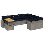 vidaXL Salon de jardin 10 Pièces avec coussins gris résine tressée