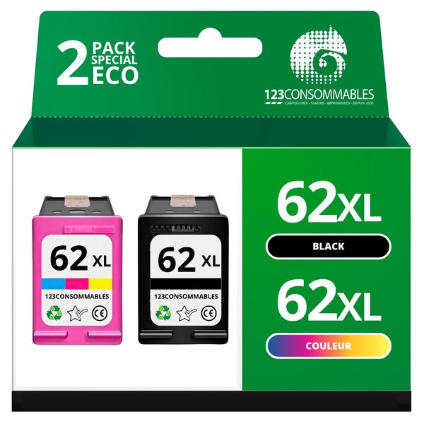 Pack 2 Cartouches compatibles HP 62 XL - SANS NIVEAU
