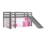 Lit Enfant Surélevé Avec Toboggan Pino 90x200cm Gris + Rideau de lit princess