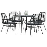 vidaXL Ensemble à manger de jardin et coussins 5 Pièces noir rotin verre