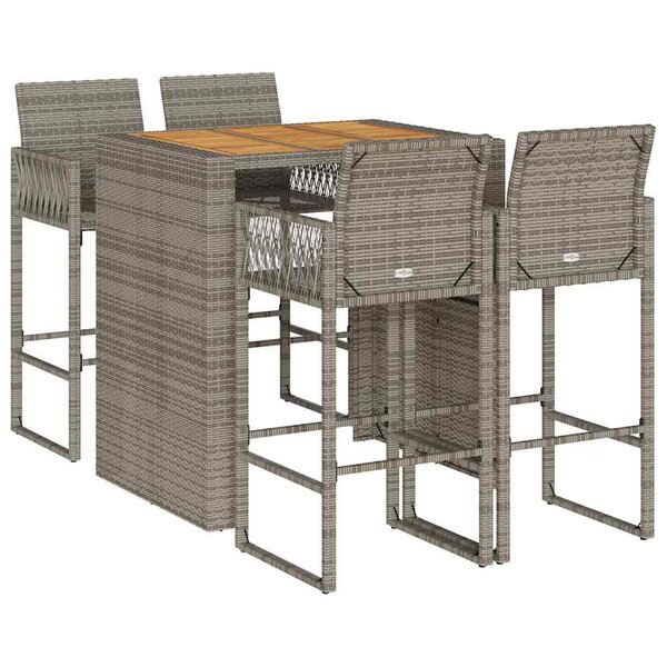 vidaXL Ensemble de bar de jardin 5 Pièces sans coussins gris poly rotin
