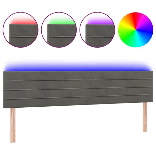 vidaXL Tête de lit à LED Gris foncé 160x5x78/88 cm Velours