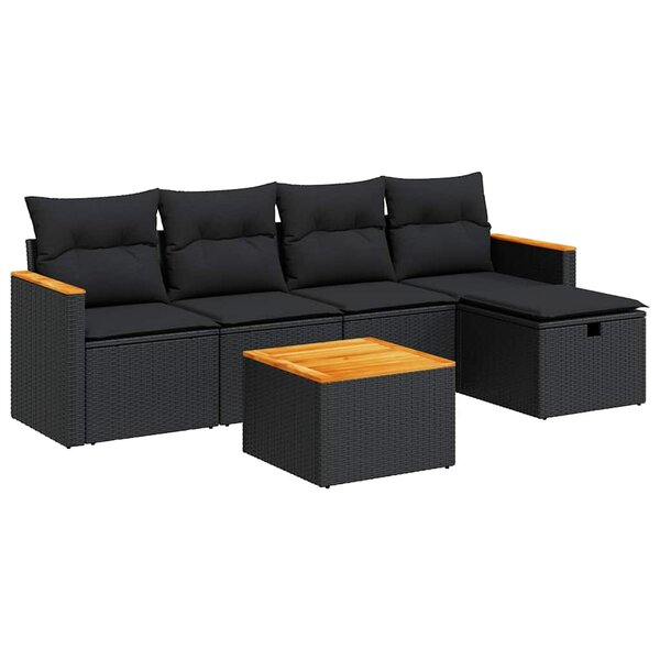vidaXL Salon de jardin 6 Pièces avec coussins noir résine tressée
