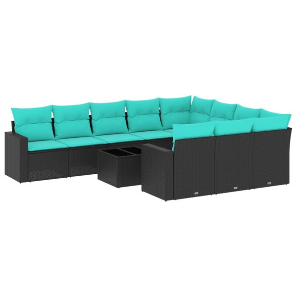 vidaXL Salon de jardin 11 Pièces avec coussins noir résine tressée