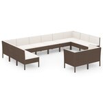 vidaXL Salon de jardin 12 Pièces avec coussins Résine tressée Marron