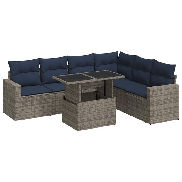 vidaXL Salon de jardin avec coussins 7 Pièces noir résine tressée acacia