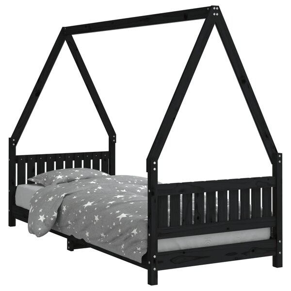 vidaXL Cadre de lit pour enfants noir 80x200 cm bois de pin massif