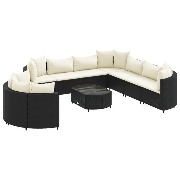 vidaXL Salon de jardin 10 Pièces avec coussins noir résine tressée