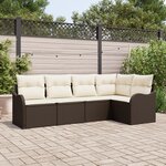vidaXL Ensemble de canapé de jardin 5 pièces avec coussins en rattan poly marron