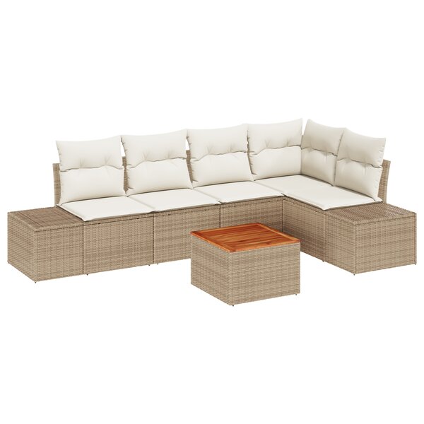 vidaXL Set de Canapé de Jardin 6 Pièces avec Coussins Beiges en Rattan Poly Acacia