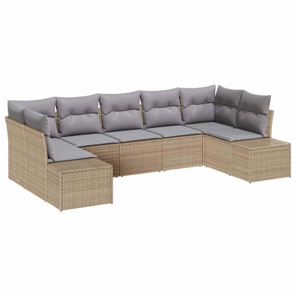 vidaXL Ensemble de canapé de jardin 7 Pièces Beige Poly rotin