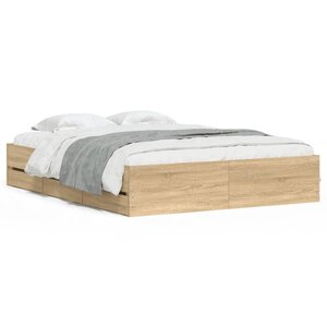 vidaXL Cadre de lit avec tiroirs sans matelas chêne sonoma 140x190 cm