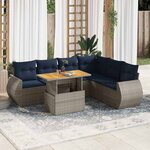 vidaXL Salon de jardin avec coussins 7 Pièces gris résine tressée