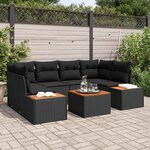vidaXL Ensemble de canapé de jardin avec coussin 7 Pièces Noir Poly rotin