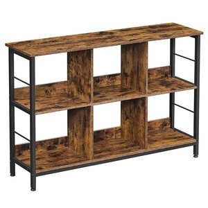 Bibliothèque 6 compartiments meuble de rangement ouvert étagère livres horizontale pour bureau salon chambre 120 x 33 x 80 cm style industriel marron rustique et noir 12_0001469