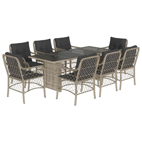 vidaXL Ensemble à manger de jardin et coussins 9 Pièces gris clair rotin