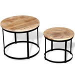 vidaXL Table basse 2 Pièces Bois de manguier brut Rond 40/50 cm