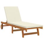 Transat à roulettes vidaXL 2 pièces avec table et coussin en bois d'acacia