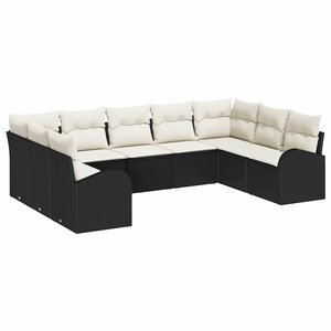 vidaXL Ensemble de canapé de jardin 9 Pièces Noir et blanc Poly rotin