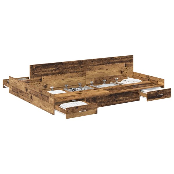 vidaXL Cadre de lit avec rangement Bois Ancien 140 x 190 cm