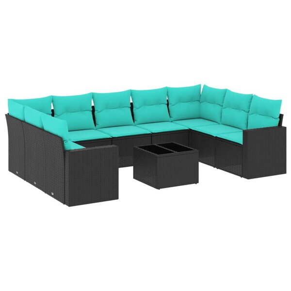 vidaXL Salon de jardin 10 Pièces avec coussins noir résine tressée