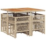 vidaXL Ensemble à manger de jardin et coussins 9 Pièces beige Poly rotin