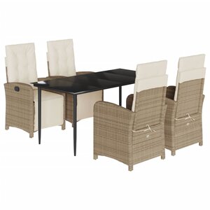 vidaXL Ensemble à manger de jardin avec coussins 5Pièces Beige poly rotin