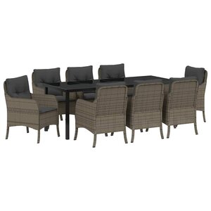 vidaXL Ensemble de salle à manger pour jardin 9 Pièces Gris Poly rotin