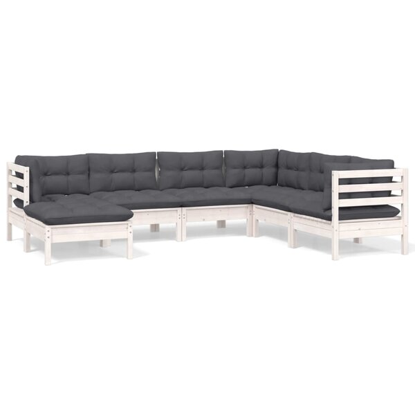 vidaXL Salon de jardin 7 Pièces avec coussins blanc bois de pin massif