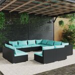 vidaXL Salon de jardin 11 Pièces avec coussins Noir Résine tressée