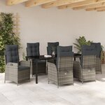 vidaXL Ensemble de salle à manger de jardin de 7 pièces avec coussins gris poly rattan