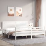 vidaXL Cadre de lit avec tête de lit blanc Super King Size bois massif