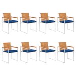 vidaXL Chaises de jardin lot de 8 avec coussins bois d'acacia massif