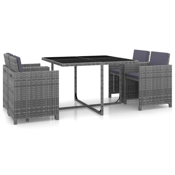vidaXL Ensemble à manger d'extérieur 5Pièces coussins résine tressée gris