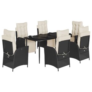 vidaXL Ensemble à manger de jardin coussins 7Pièces Noir Résine tressée