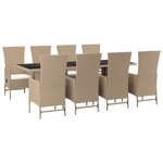 vidaXL Ensemble à manger de jardin et coussins 9 Pièces beige Poly rotin