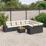 vidaXL Salon de jardin 10 Pièces avec coussins noir résine tressée