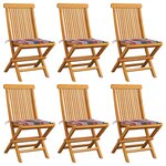 vidaXL Chaises de jardin et coussins à carreaux rouge lot de 6 Teck