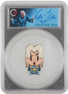 Monnaie RIC FLAIR Blue Robe Chibi Autographed Graded PCGS Proof Ultra Cameo 70 2 Oz Argent 5$ Niue 2023