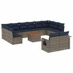 vidaXL Salon de jardin avec coussins 13 Pièces gris résine tressée
